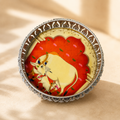 6 Inch Cow Pichwai Decorative Metal Tray | Silver Finish