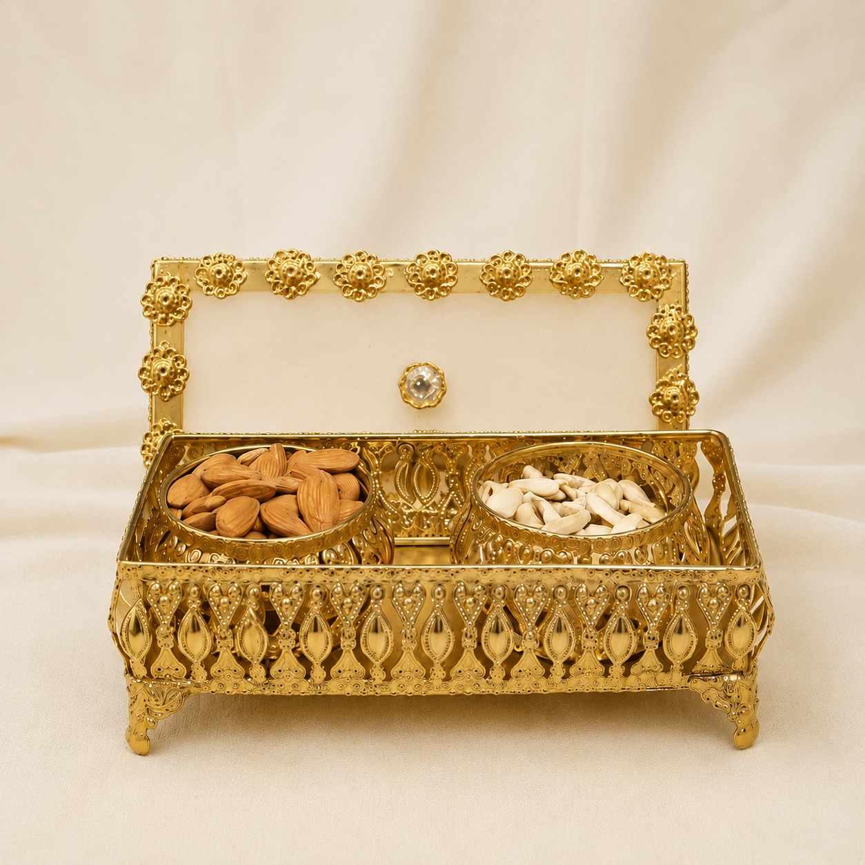 Gold Dry Fruit Jar Set with 2 Bowls