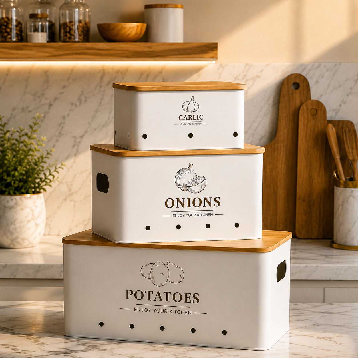 3-Piece Potato, Onion & Garlic Storage Canister Set