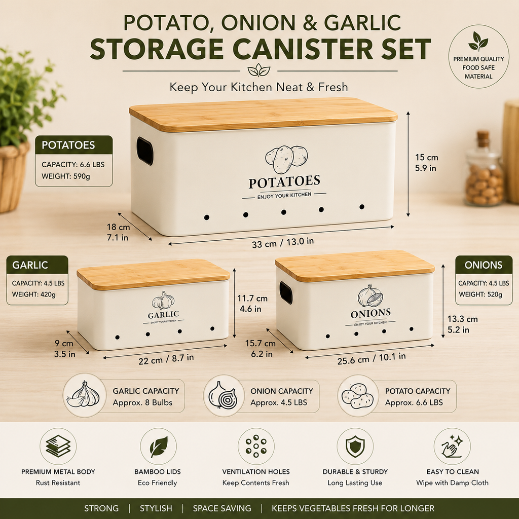 3-Piece Potato, Onion & Garlic Storage Canister Set