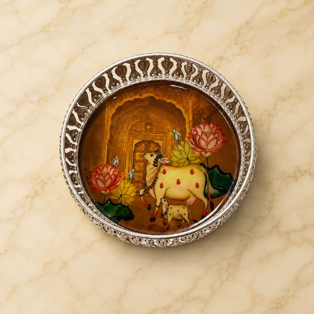 Decorative Pichwai German Silver Tray